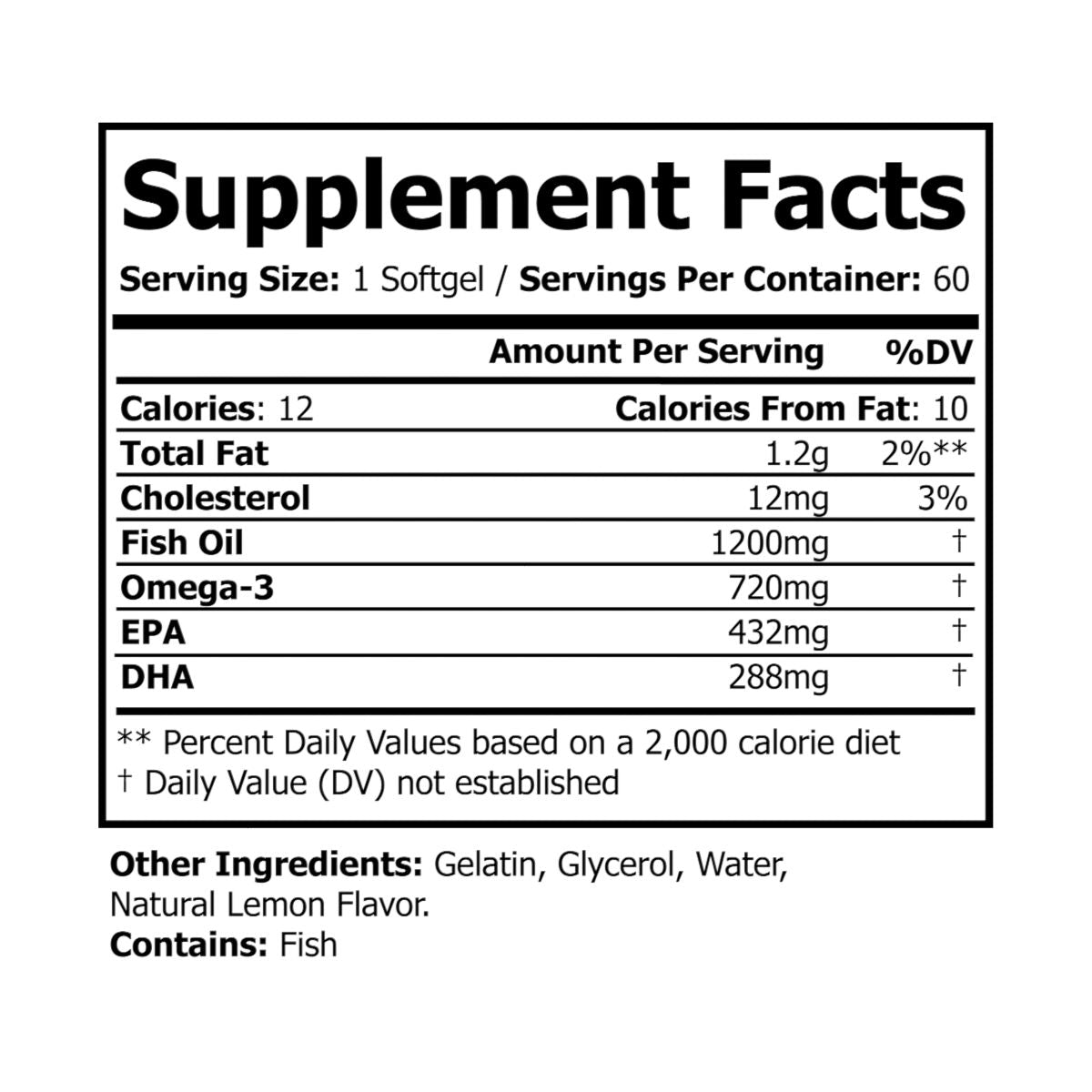 Omega 3 Fish Oil Supplement (60 Softgels)